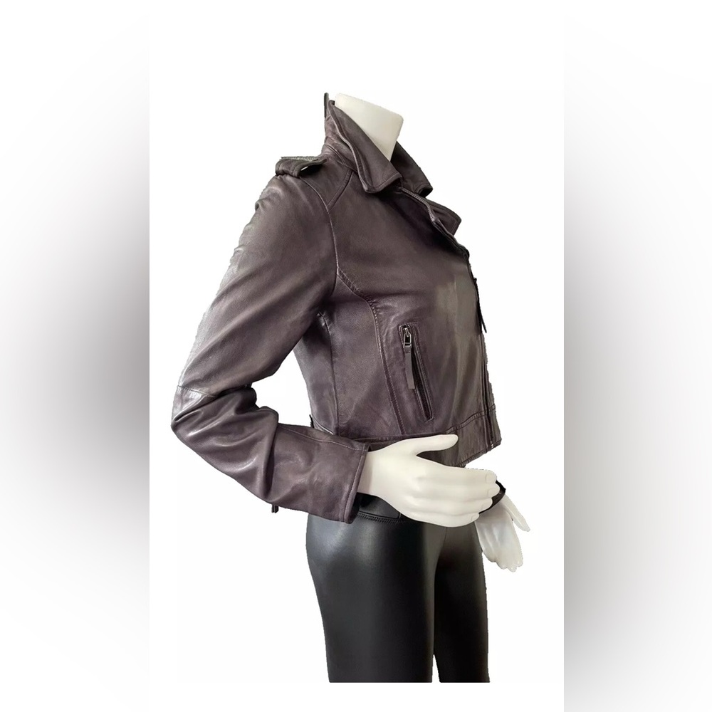 Bod & Christensen (Grace) steel mauve Leather biker Moto Jacket Medium NWT A30 - Picture 4 of 11